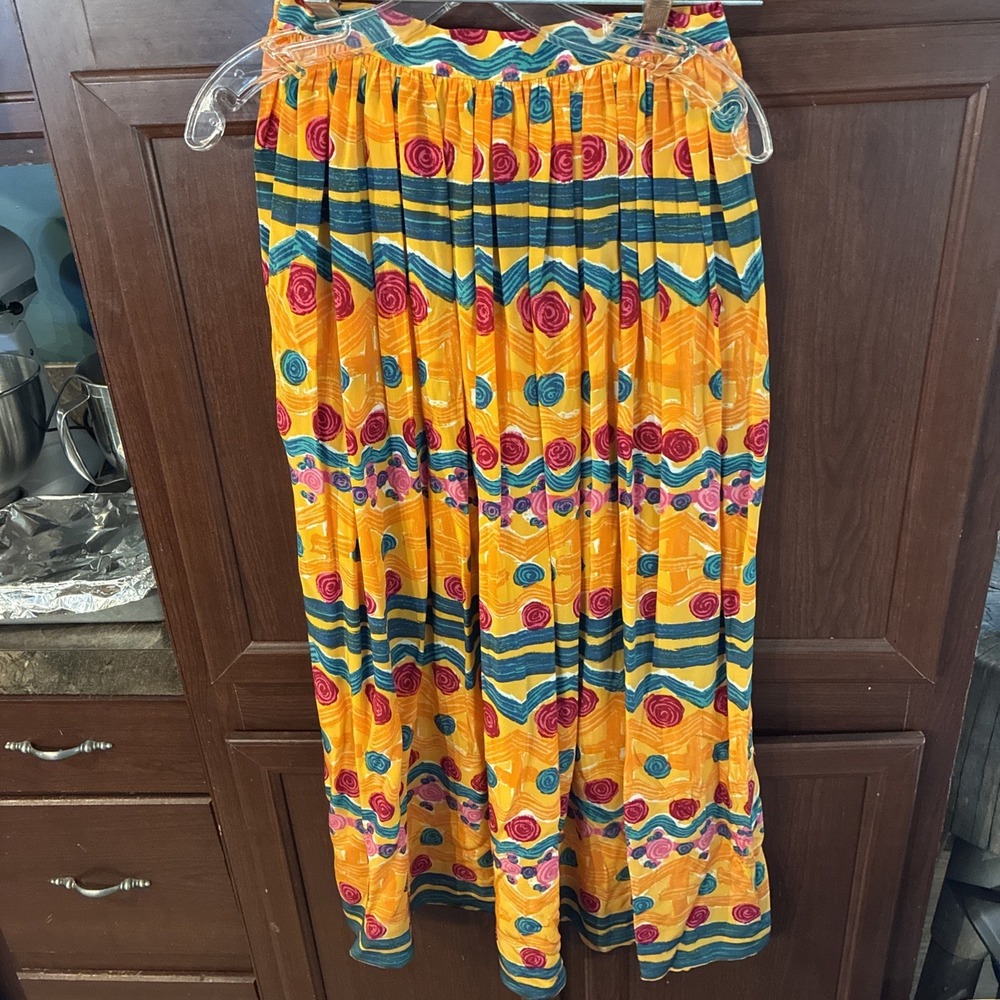VTG Miss O By Oscar De La Renta Pleated Midi Aztec Skirt RUNS SMALL Size 6 Boho - Picture 5 of 14